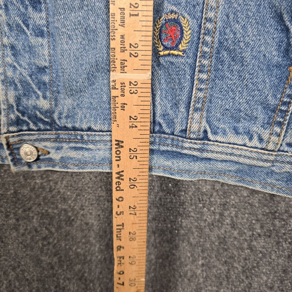 Vintage 90s Tommy Hilfiger Denim Jacket Mens Large Blue Jean Crest Logo Pockets - Picture 5 of 8